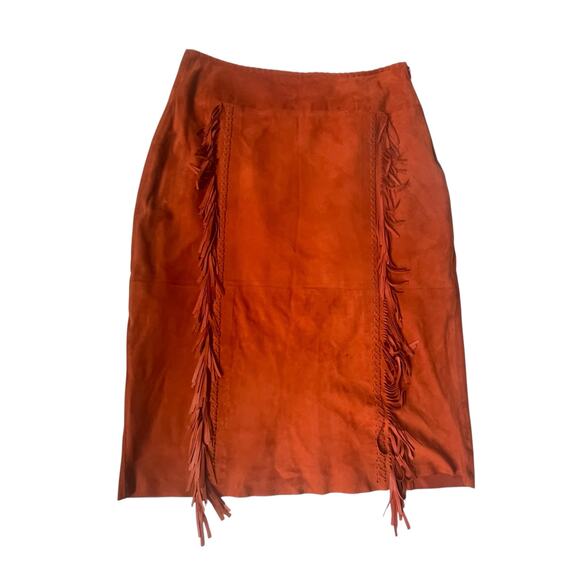 Tamara Mellon Fringed Boho Suede Skirt Burnt Orange 6 $895 - Picture 3 of 16